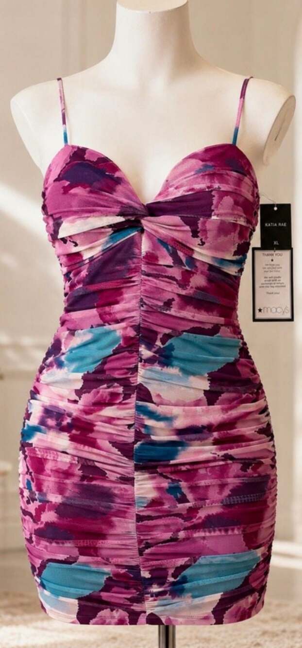 NWT Katia Rae Juniors M Pink Floral Mesh Lace-Up Bodycon Dress
